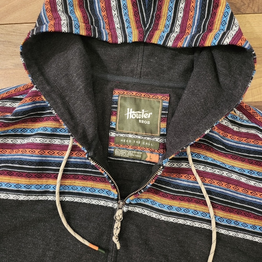Howler Bros Shaman Zip Hoodie Gray Zona Jacquard Southwestern Aztec Size Large